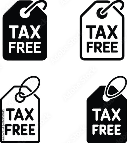 Two tax free tag icons in black and white showing retail offer and financial benefit for shoppers online