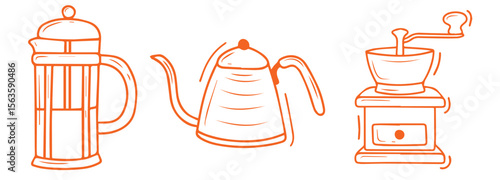 Coffee making shop coffeemaker shop doodle drawing
