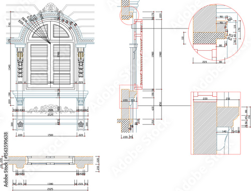 vector illustration of classic vintage house building balcony silhouette design with scale size