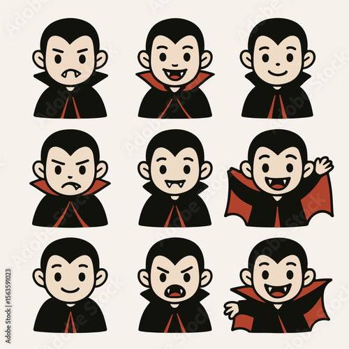 Nine cute vampire kid emojis