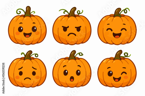 Pumpkin emojis halloween faces set