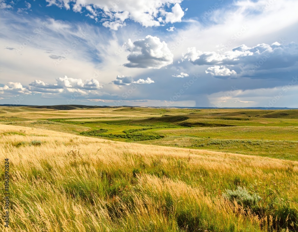 Obraz premium Golden Grass Plains Landscape Under Dramatic Sky