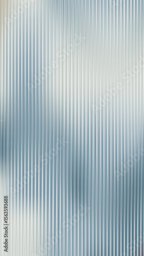 Pearlescent ribbed white glass texture. Frosted acrylic bath wall. Ribbed fluted door window closeup. 3d transparent ribbed glass wallpaper with refraction effect. Reeded glass wallpaper design.