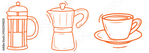 Coffee making shop coffeemaker shop doodle drawing
