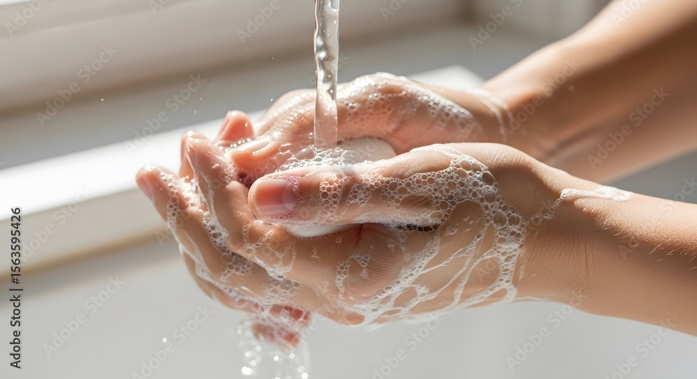 Fototapeta premium Washing Hands with Soap Hygiene and Cleanliness