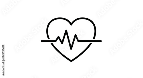 Heart with heartbeat line icon in black outline style