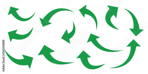 Green arrows set. Curved arrows. Arrow sign. Flat style icons. set of green curve arrow icon vectors. long arrow icon vector illustration.