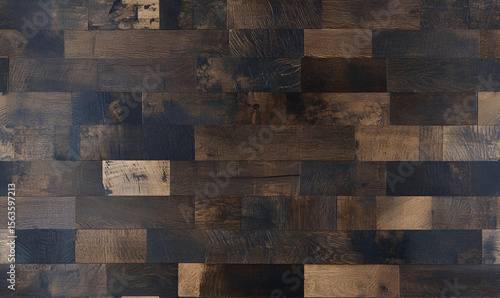 Dark, rustic wooden planks create a rich, textured background with natural patterns and deep tones.