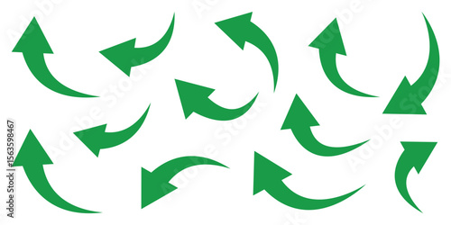 Green arrows set. Curved arrows. Arrow sign. Flat style icons. set of green curve arrow icon vectors. long arrow icon vector illustration.