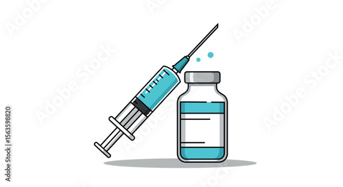 Medical syringe and vaccine bottle vector illustration - healthcare and immunization concept