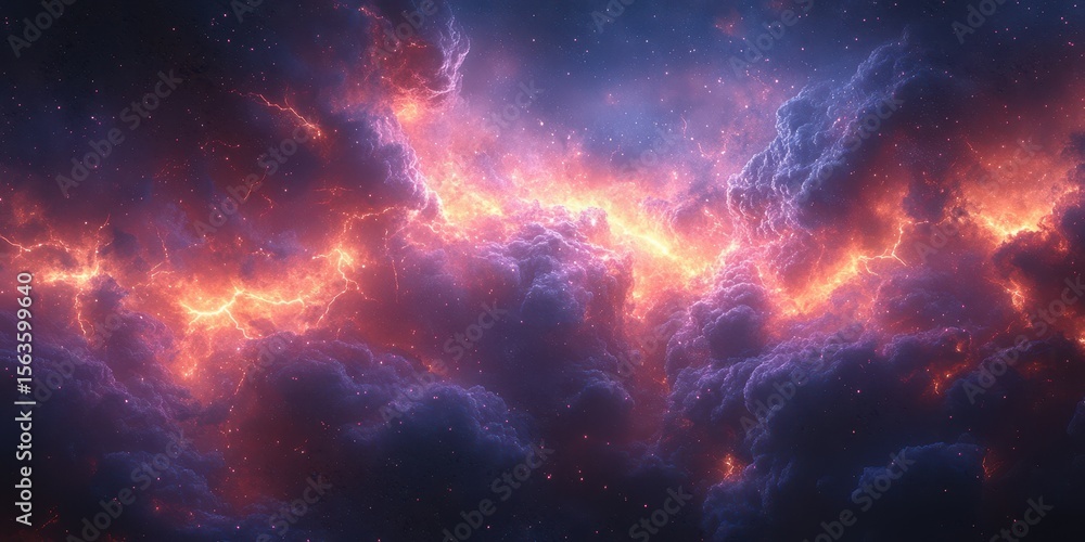 Fototapeta premium Vibrant cosmic clouds illuminated by fiery colors in deep space