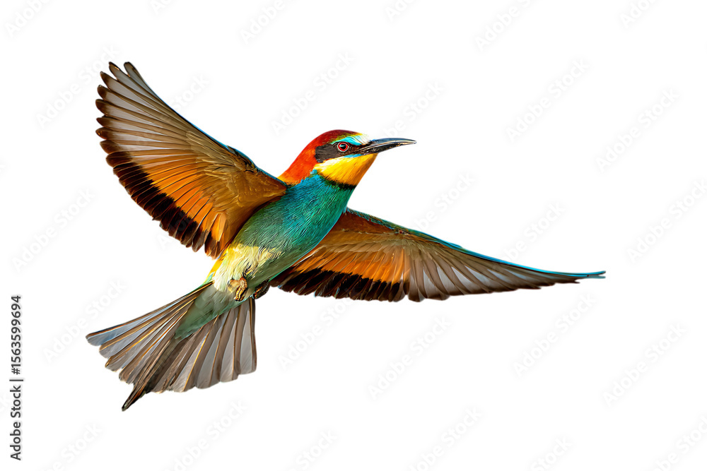 Obraz premium European Bee eater in flight, isolated on black background.