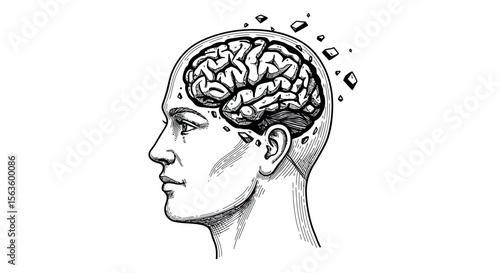 Hand drawn vector illustration of human brain concept for educational and psychological design