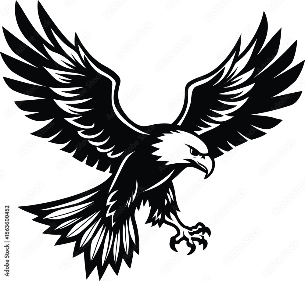 Fototapeta premium Eagle vector illustration of a bird in flight with spread wings silhouette