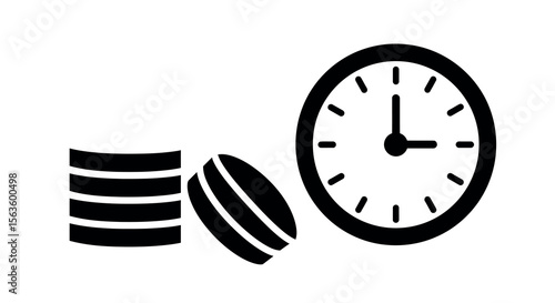 Time management concept vector illustration with coins and clock in minimalist style