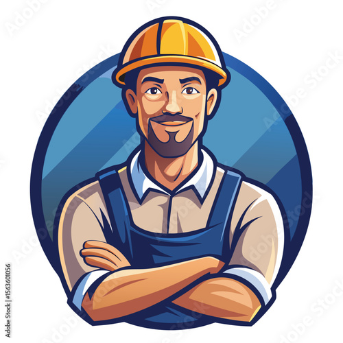 Smiling construction worker in uniform with crossed arms