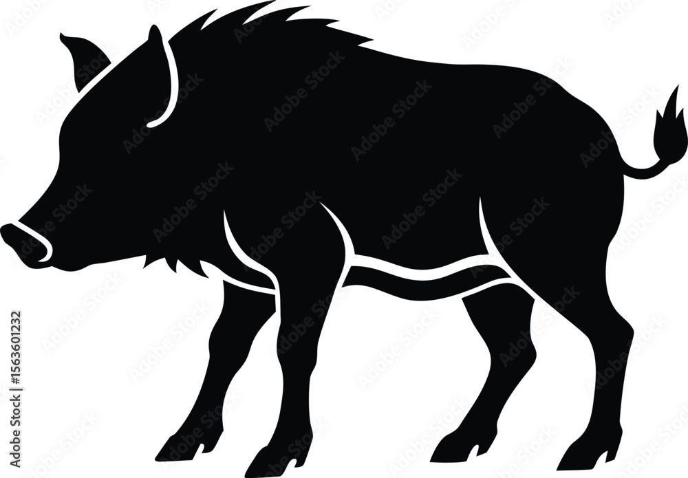 Obraz premium Black silhouette vector illustration of a horse standing in profile on a farm setting
