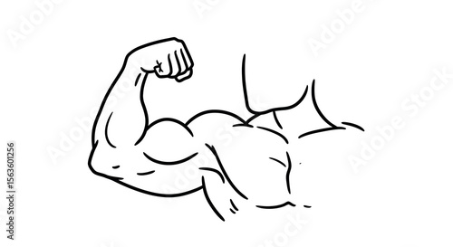 Muscle flexing arm vector illustration in minimalist line art style for fitness design