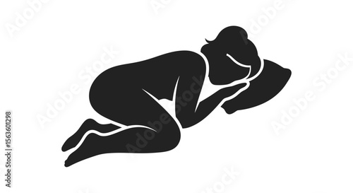 Woman sleeping on pillow icon in black silhouette style