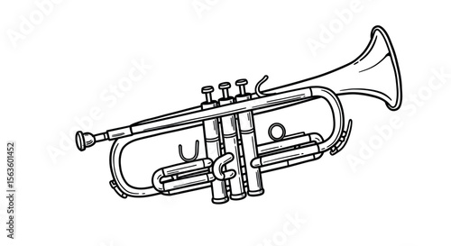 Musical instrument concept: trumpet in classic line art vector illustration for music-themed design