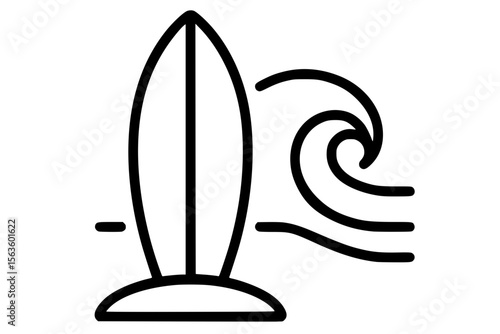 Vector Illustration of a Surfboard Standing by a Curling Ocean Wave