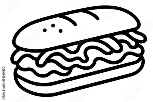 Vector Illustration of a Cheesesteak Sandwich in Minimal Outline Style