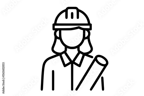 Vector Illustration of Female Engineer Holding Blueprint in Hard Hat