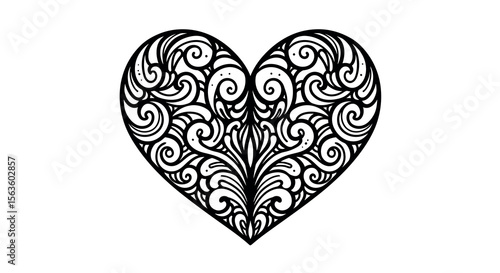 Ornamental heart pattern vector illustration for romantic designs in intricate line art style