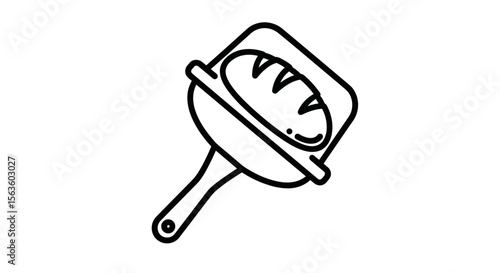 Bread on peel icon in black outline style on white background