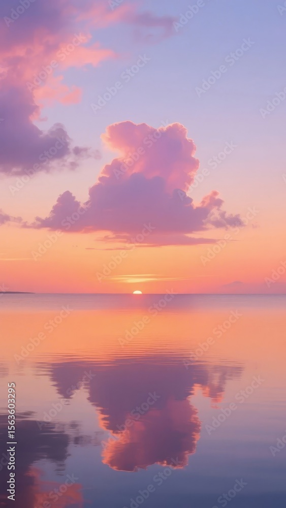 Fototapeta premium Serene Sunset Reflection with Pink Clouds Over Calm Water