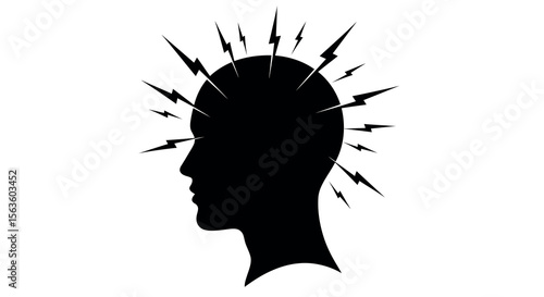 Silhouette head with lightning bolts vector illustration for poster design on creativity and innovation