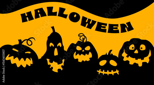 fun halloween pumpkin silhouette background, decoration, wallpaper, banner, autumn event cover, hand drawn elements, creative vector illustration