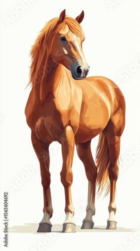 Majestic chestnut horse standing gracefully against a light background showcasing its stunning features and elegance