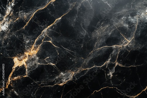 Ebony Veins: A luxurious closeup of a rich, dark marble surface is elegantly interlaced with striking golden veining, creating a sense of sophistication and opulence.