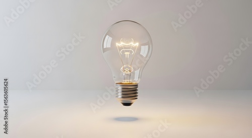 Floating Incandescent Light Bulb in Minimal White Studio