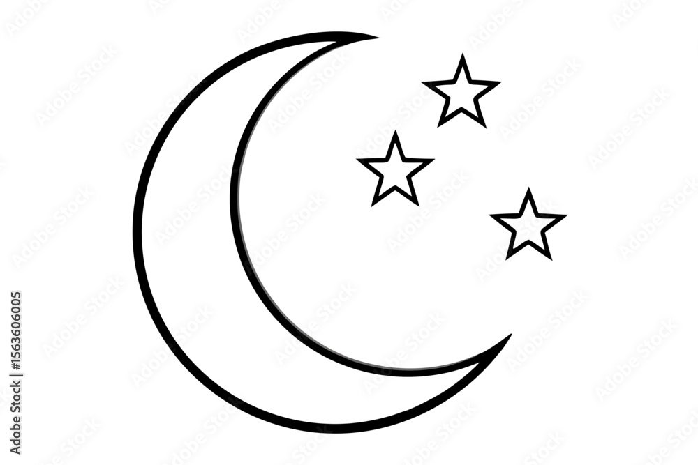 crescent moon with stars silhouette vector white background crescent moon with stars silhouette vector white background