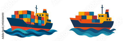 Colorful cargo ships navigating calm waters during a sunny day