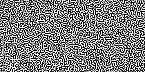 Turing reaction diffusion monochrome seamless pattern with chaotic motion .Linear design with biological shapes. Organic lines in memphis. abstract turing organic wallpaper background .	
