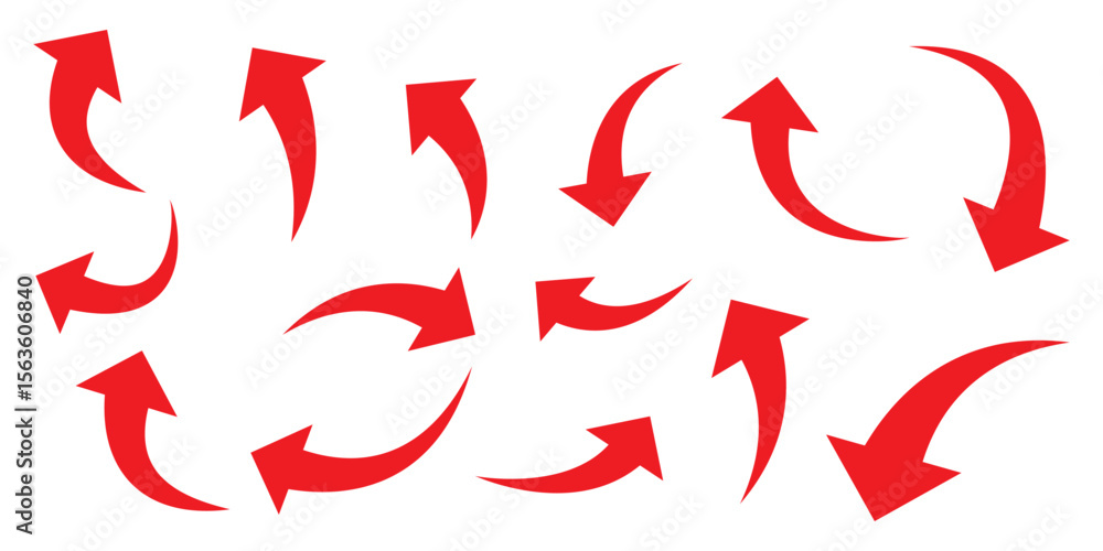 Fototapeta premium Red arrows set. Curved arrows. Arrow sign. Flat style icons. set of Red curve arrow icon vectors. long arrow icon vector illustration.