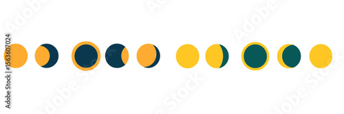 Phases of the moon illustrated in a simple and colorful graphic design during the night sky