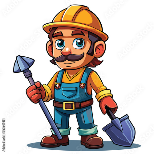 Cartoon construction worker with tools