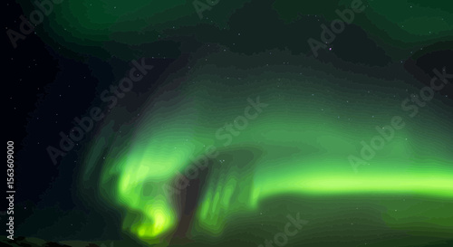 Mystical aurora borealis dance across the night sky with green illumination