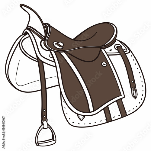 Brown english saddle with stirrup equestrian horse riding
