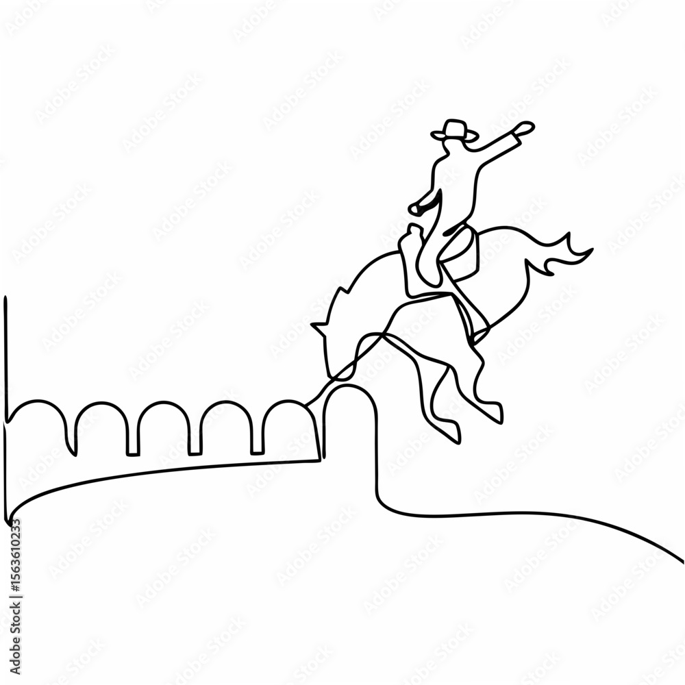 Fototapeta premium Cowboy riding bucking horse with fence rodeo