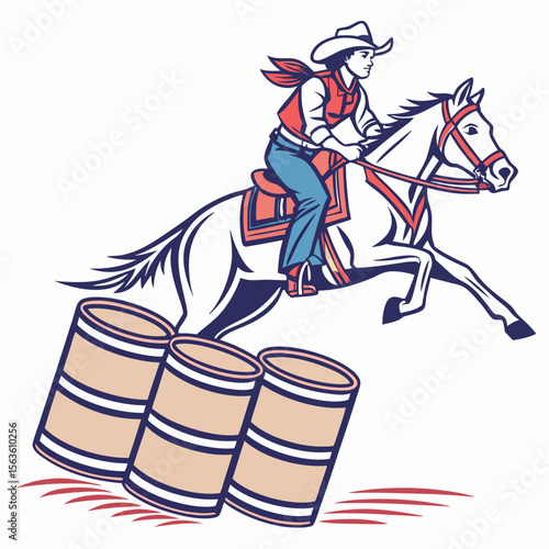 Cowgirl racing horse around barrels barrel racing rodeo