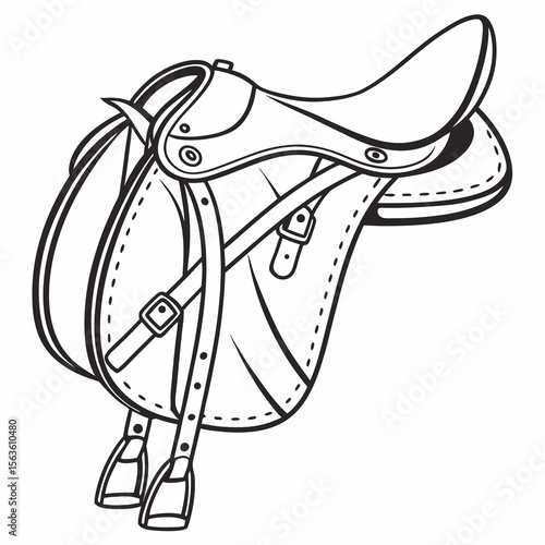 Equestrian saddle with stirrups and straps english saddle horse riding
