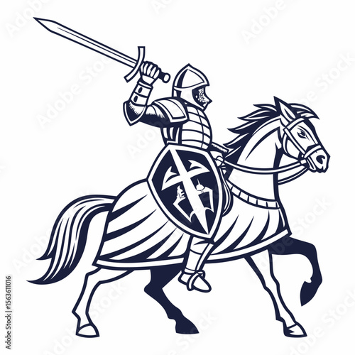 Knight on horse with sword and shield cavalry medieval