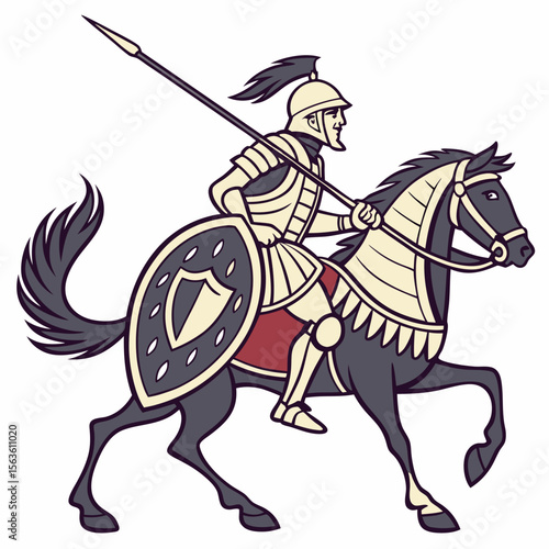 Knight on horseback with spear and shield cavalry soldier