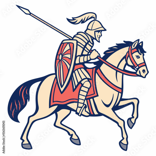 Knight on horseback with spear and shield cavalry soldier