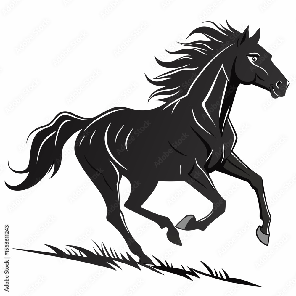 Obraz premium Powerful black stallion galloping wild black horse running